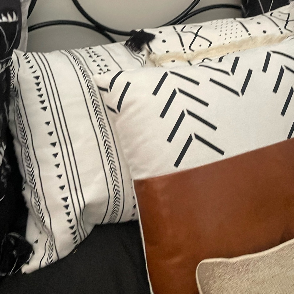 CDWERD Boho 18x18” Pillow Covers Set of 4 Faux Leather, linen, Fringe Tassels - Picture 3 of 16